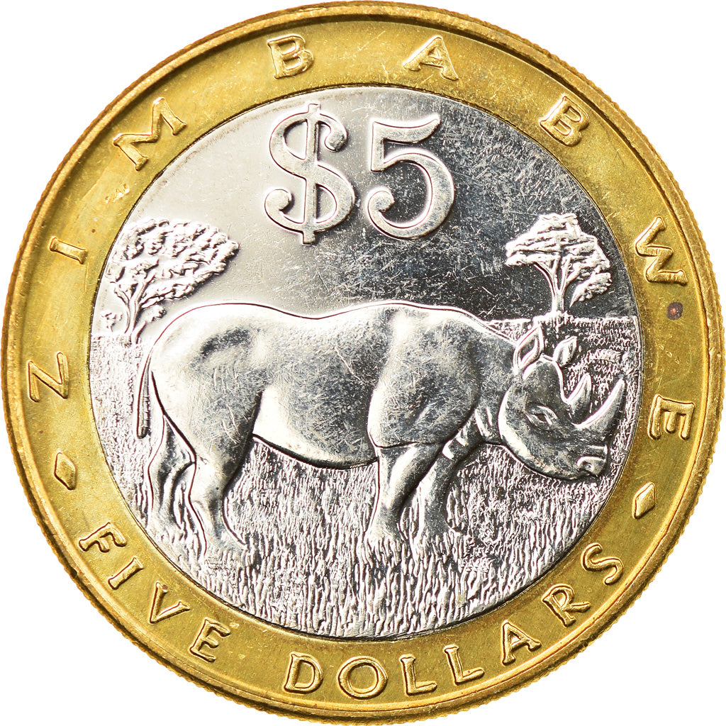 Coin, Zimbabwe, 5 Dollars, 2002, Harare, EF(40-45), Bi-Metallic, KM:13