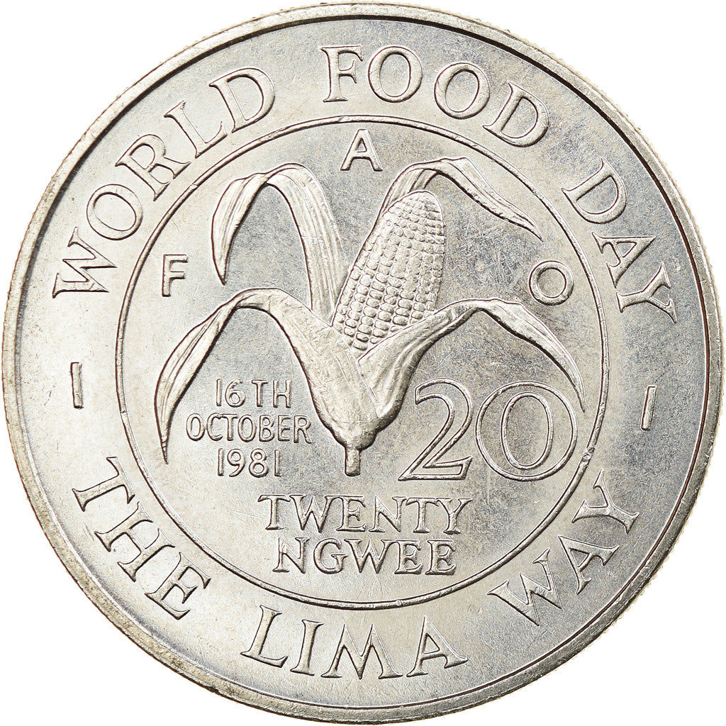 Münze, Sambia, 20 Ngwee, 1981, British Royal Mint, SS, Copper-nickel, KM:22