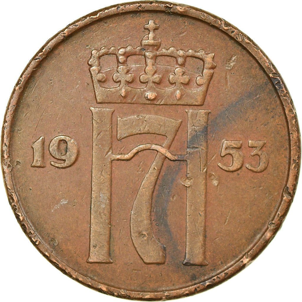 Moneta, Norvegia, Haakon VII, 5 Öre, 1953, MB+, Bronzo, KM:400