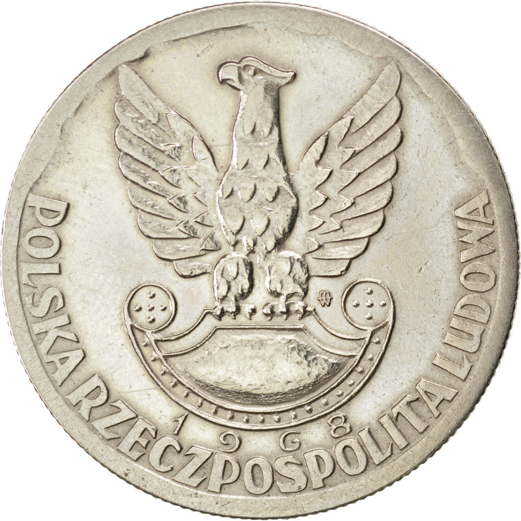POLAND, 10 Zlotych, 1968, Warsaw, KM #60, AU(55-58), Copper-Nickel, 28, 9.58