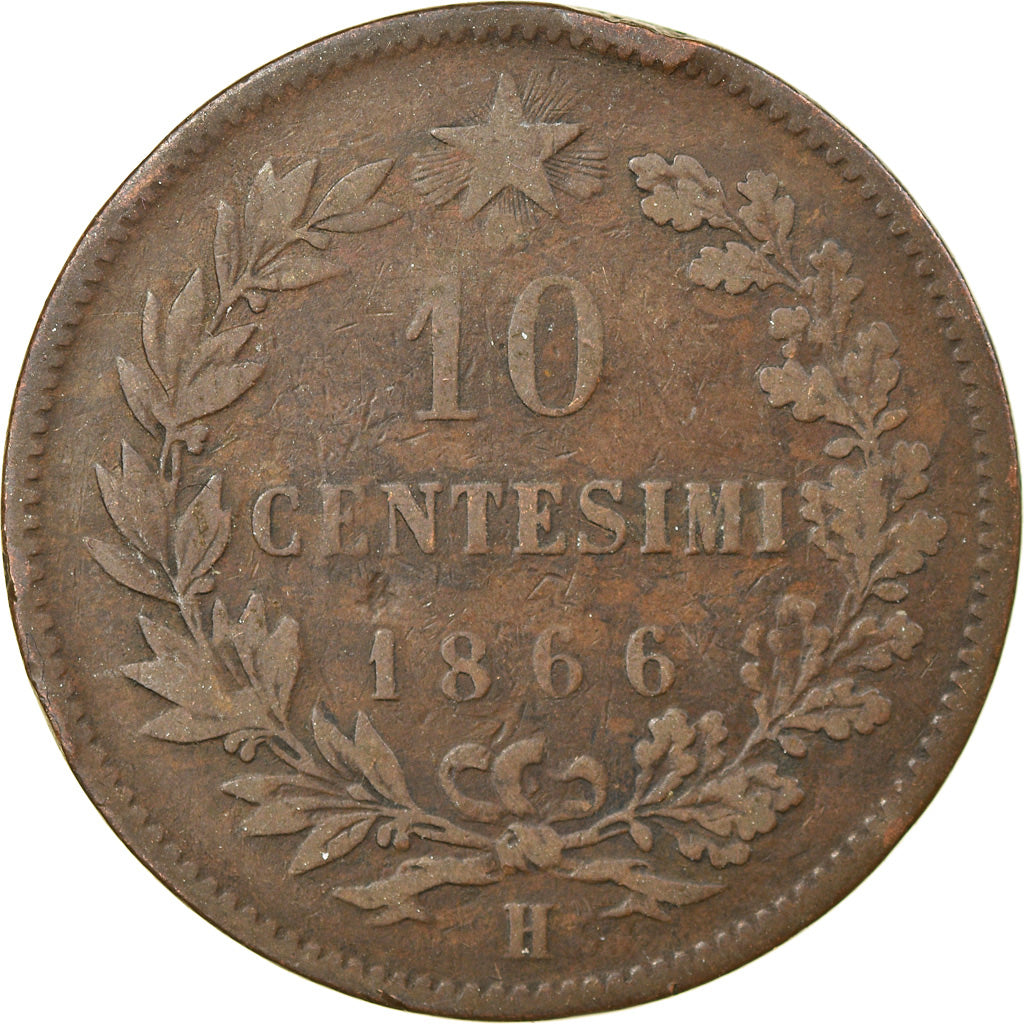 Monnaie, Italie, Vittorio Emanuele II, 10 Centesimi, 1866, Birmingham, TB+