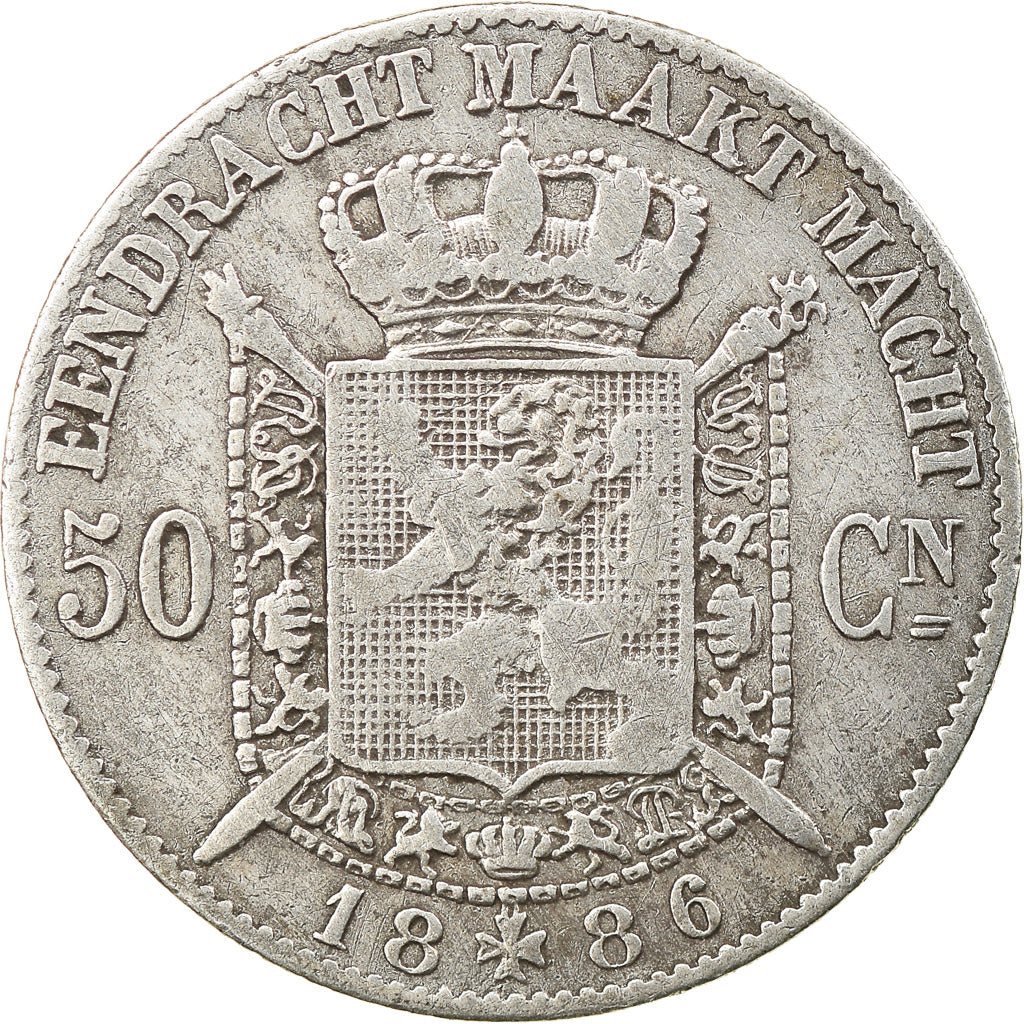 Coin, Belgium, Leopold II, 50 Centimes, 1886, VF(30-35), Silver, KM:27