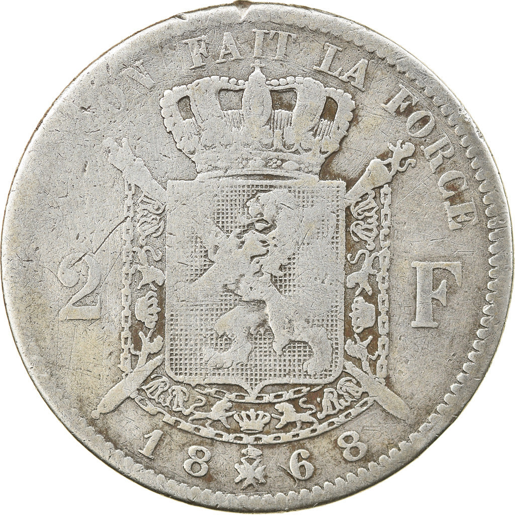 Munten, België, Leopold II, 2 Francs, 2 Frank, 1868, FR+, Zilver, KM:30.1