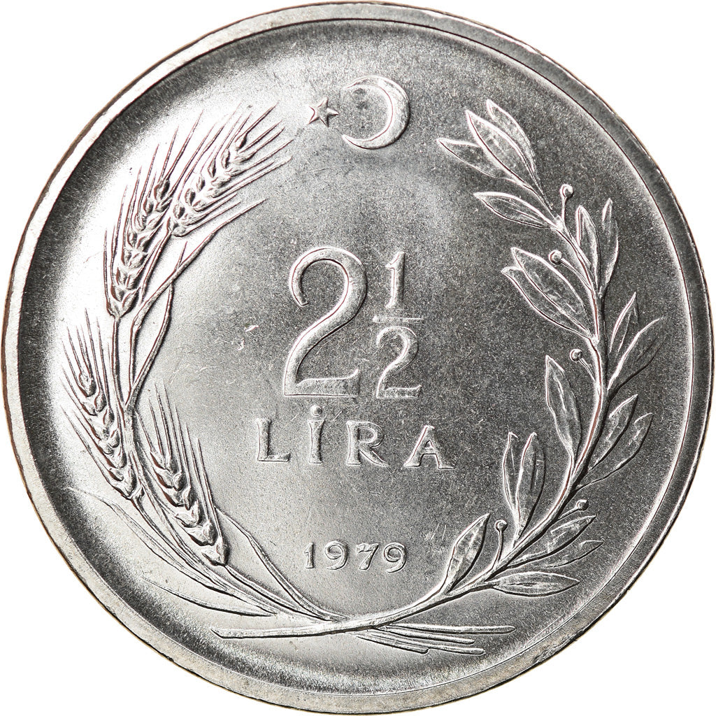 Coin, Turkey, 2-1/2 Lira, 1979, AU(50-53), Stainless Steel, KM:927