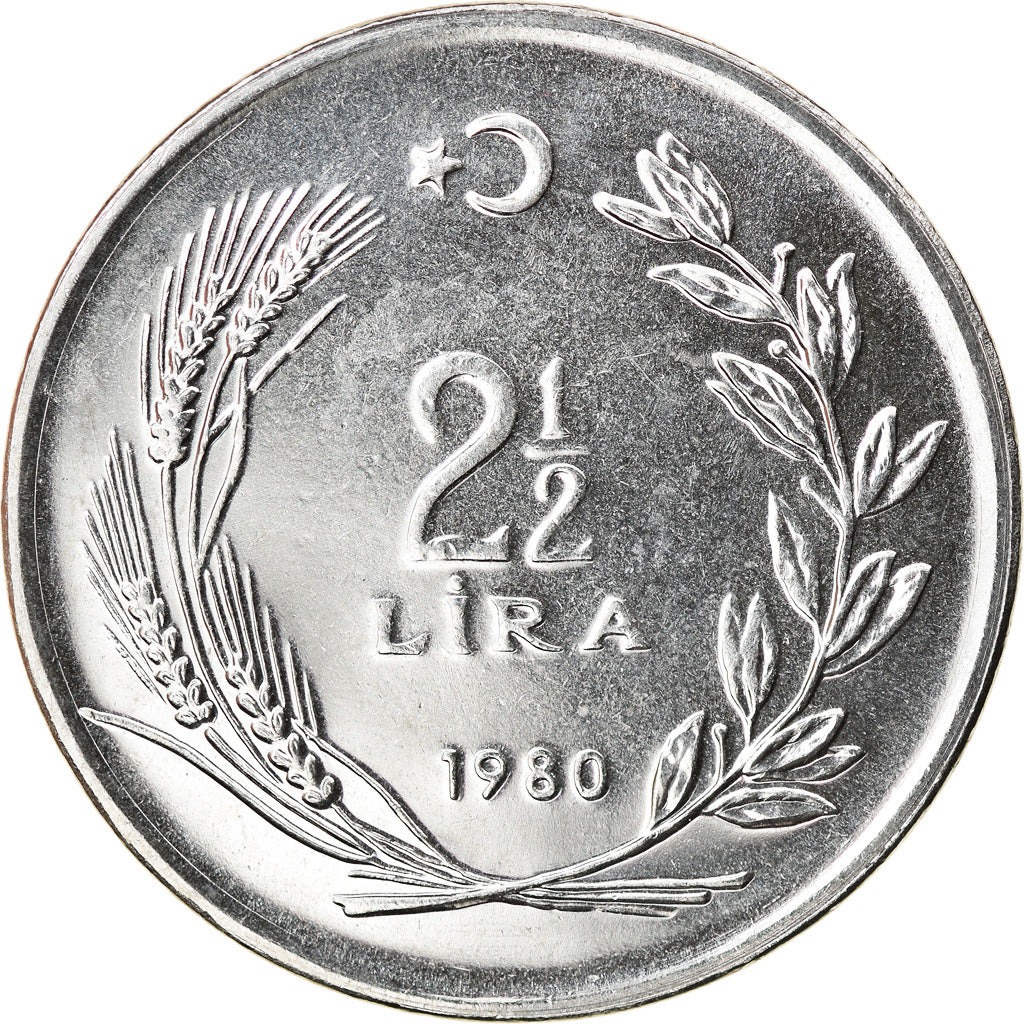Coin, Turkey, 2-1/2 Lira, 1980, AU(50-53), Stainless Steel, KM:938