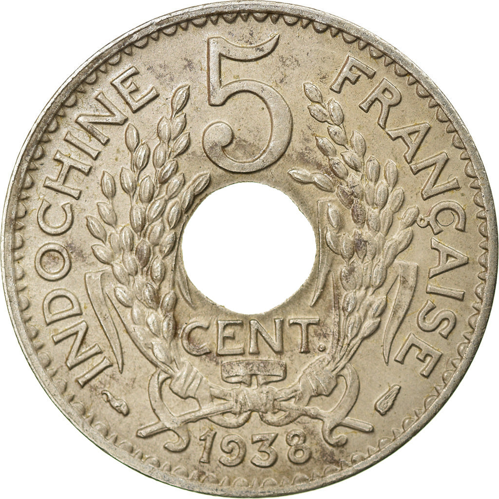 Moneda, INDOCHINA FRANCESA, 5 Cents, 1938, Paris, MBC, Níquel - latón