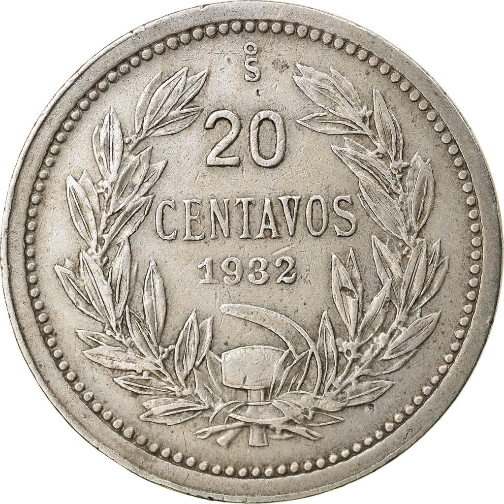 Moneta, Chile, 20 Centavos, 1932, Santiago, EF(40-45), Miedź-Nikiel, KM:167.3