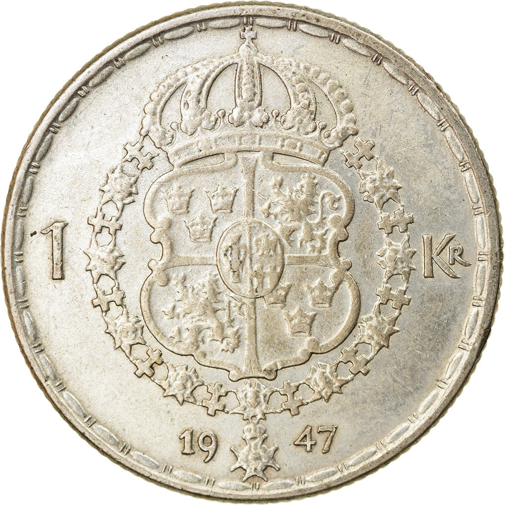 Moneta, Szwecja, Gustaf V, Krona, 1947, EF(40-45), Srebro, KM:814