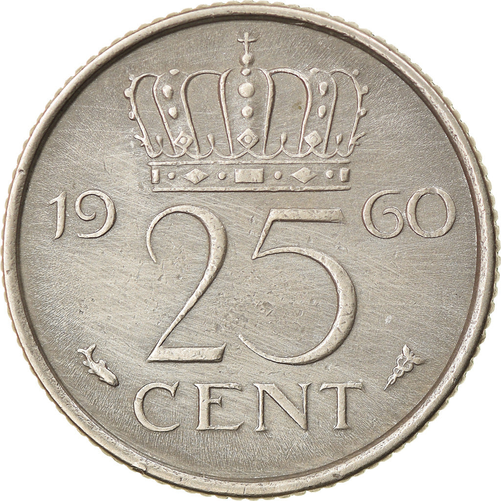 Moeda, Países Baixos, Juliana, 25 Cents, 1960, VF(30-35), Níquel, KM:183