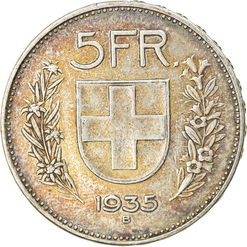 Coin, Switzerland, 5 Francs, 1935, Bern, VF(30-35), Silver, KM:40