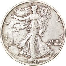 Coin, United States, Walking Liberty Half Dollar, Half Dollar, 1943, U.S. Mint