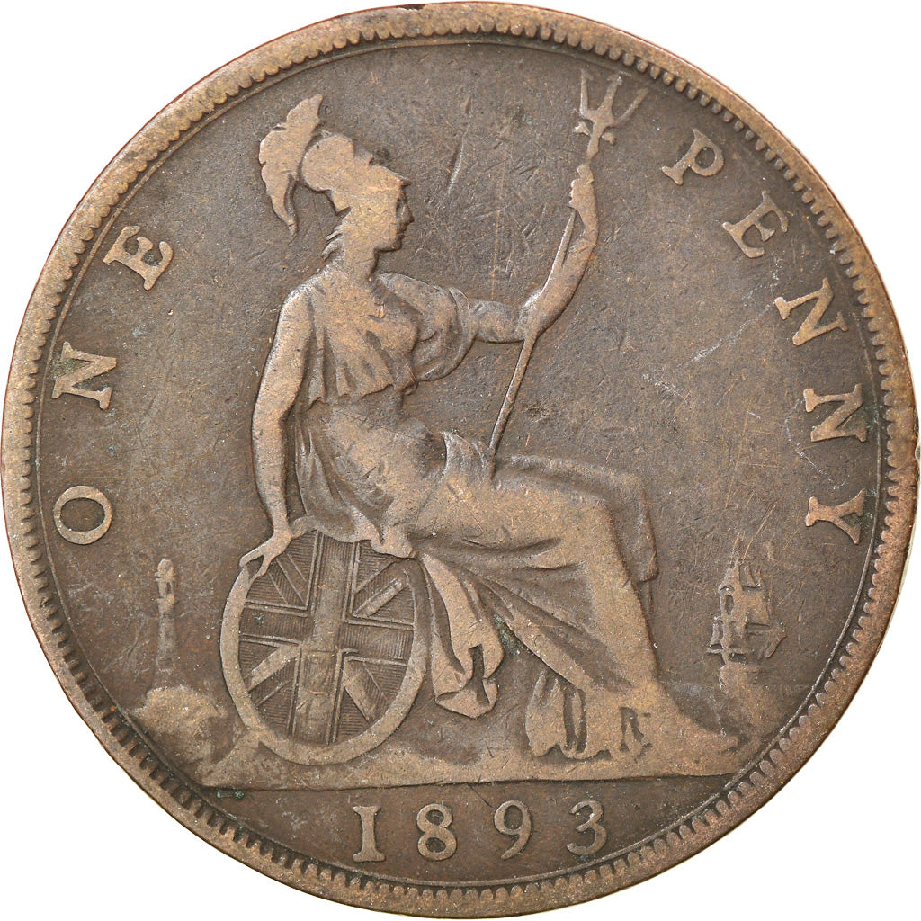 Moneda, Gran Bretaña, Victoria, Penny, 1893, BC+, Bronce, KM:755