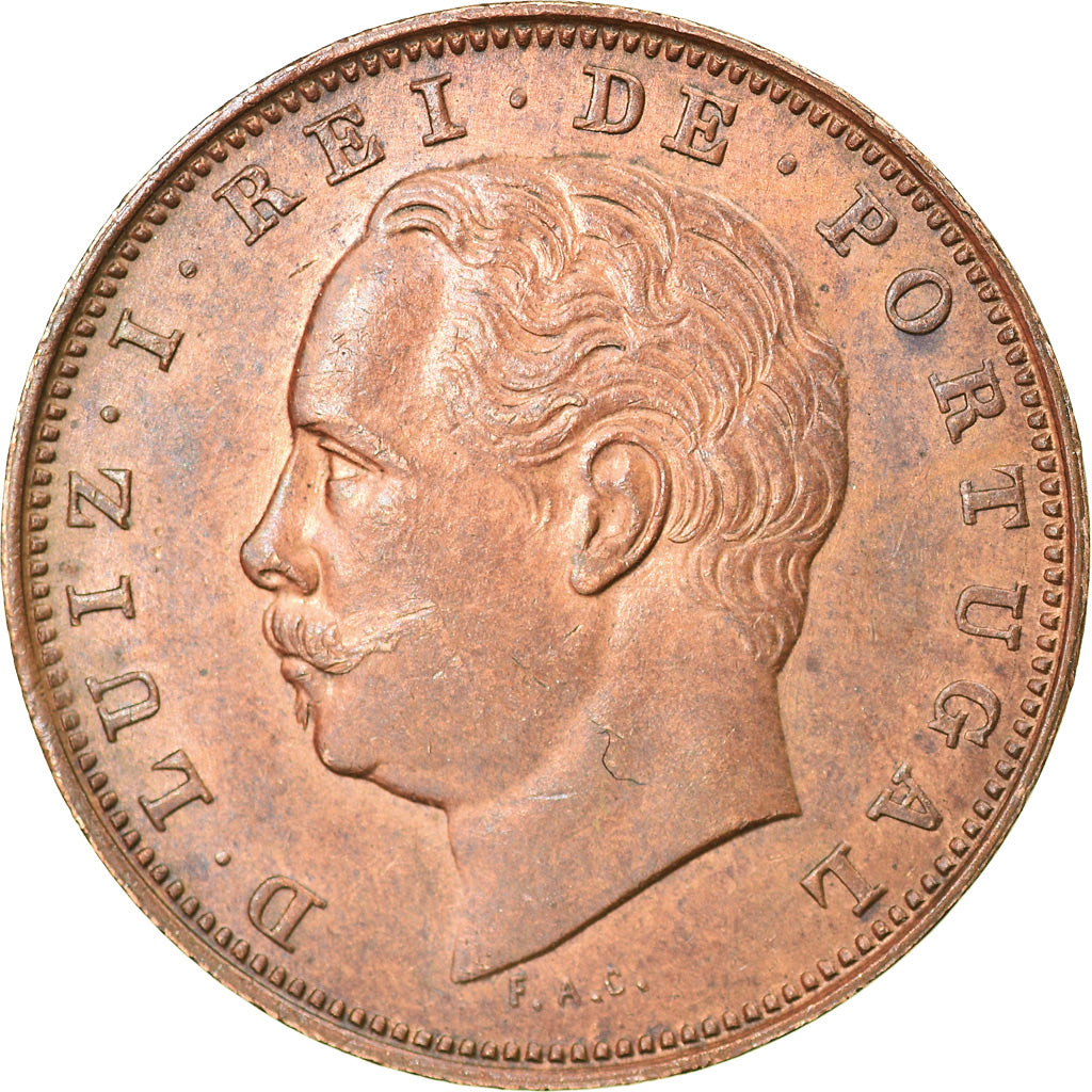 Coin, Portugal, Luiz I, 10 Reis, 1883, EF(40-45), Bronze, KM:526