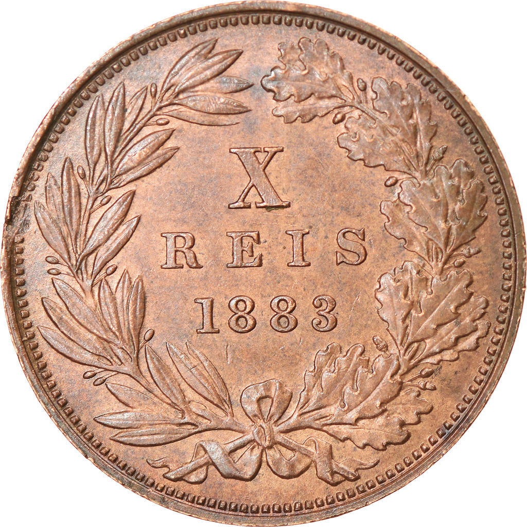 Coin, Portugal, Luiz I, 10 Reis, 1883, EF(40-45), Bronze, KM:526