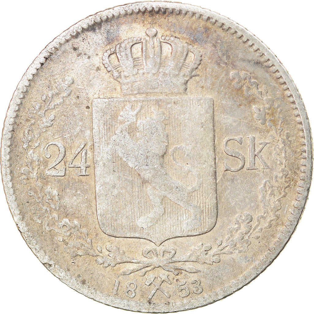 Moneta, Norvegia, Oscar I, 24 Skilling, 1853, MB+, Argento, KM:315.2