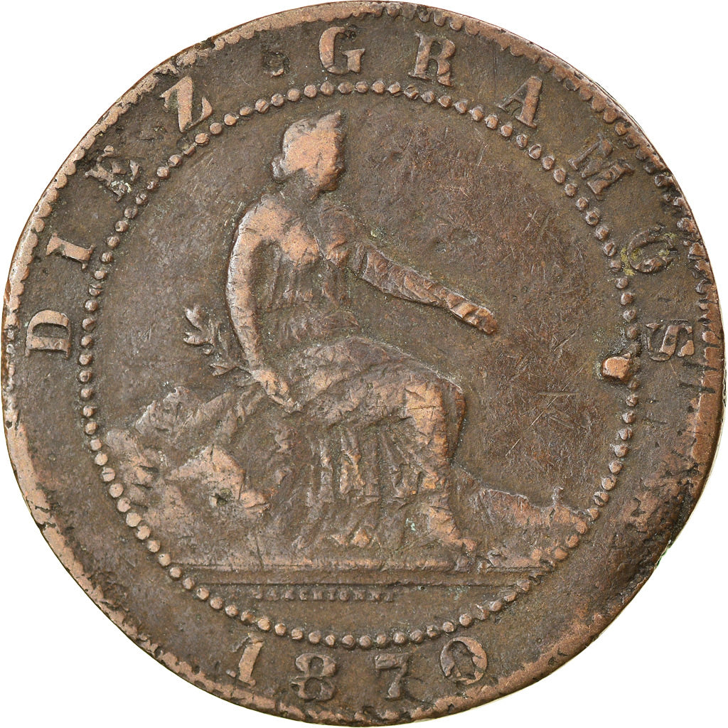 Munten, Spanje, Provisional Government, 10 Centimos, 1870, Madrid, FR+, Koper