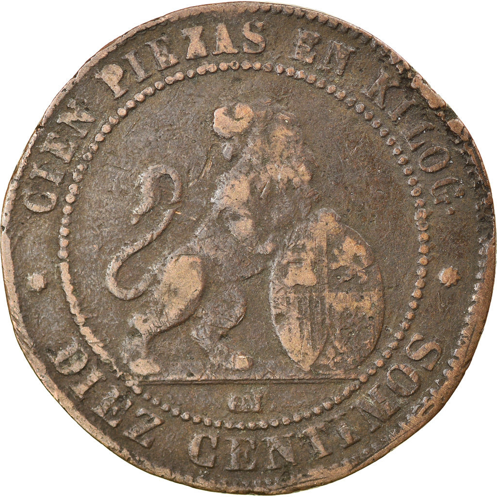 Munten, Spanje, Provisional Government, 10 Centimos, 1870, Madrid, FR+, Koper