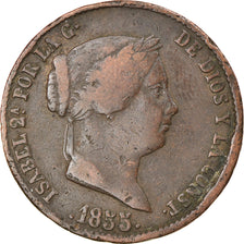 Moneta, Spagna, Isabel II, 25 Centimos, 1855, Segovia, MB+, Rame, KM:615.2