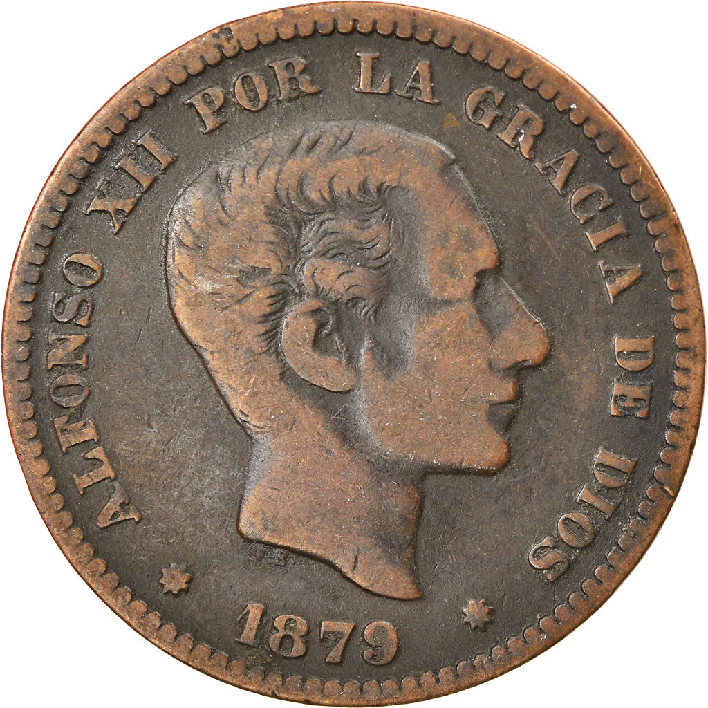 Munten, Spanje, Alfonso XII, 5 Centimos, 1879, Madrid, FR+, Bronze, KM:674