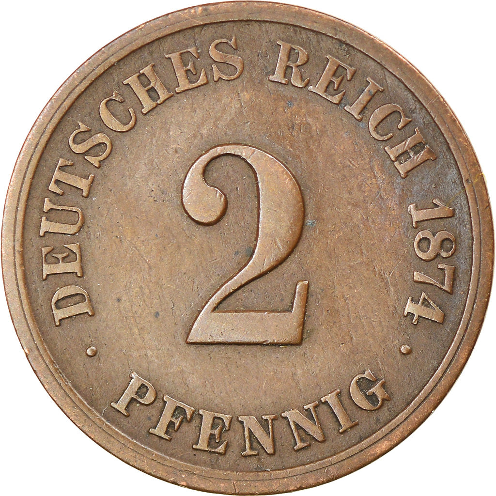 Coin, GERMANY - EMPIRE, Wilhelm I, 2 Pfennig, 1874, Stuttgart, EF(40-45)