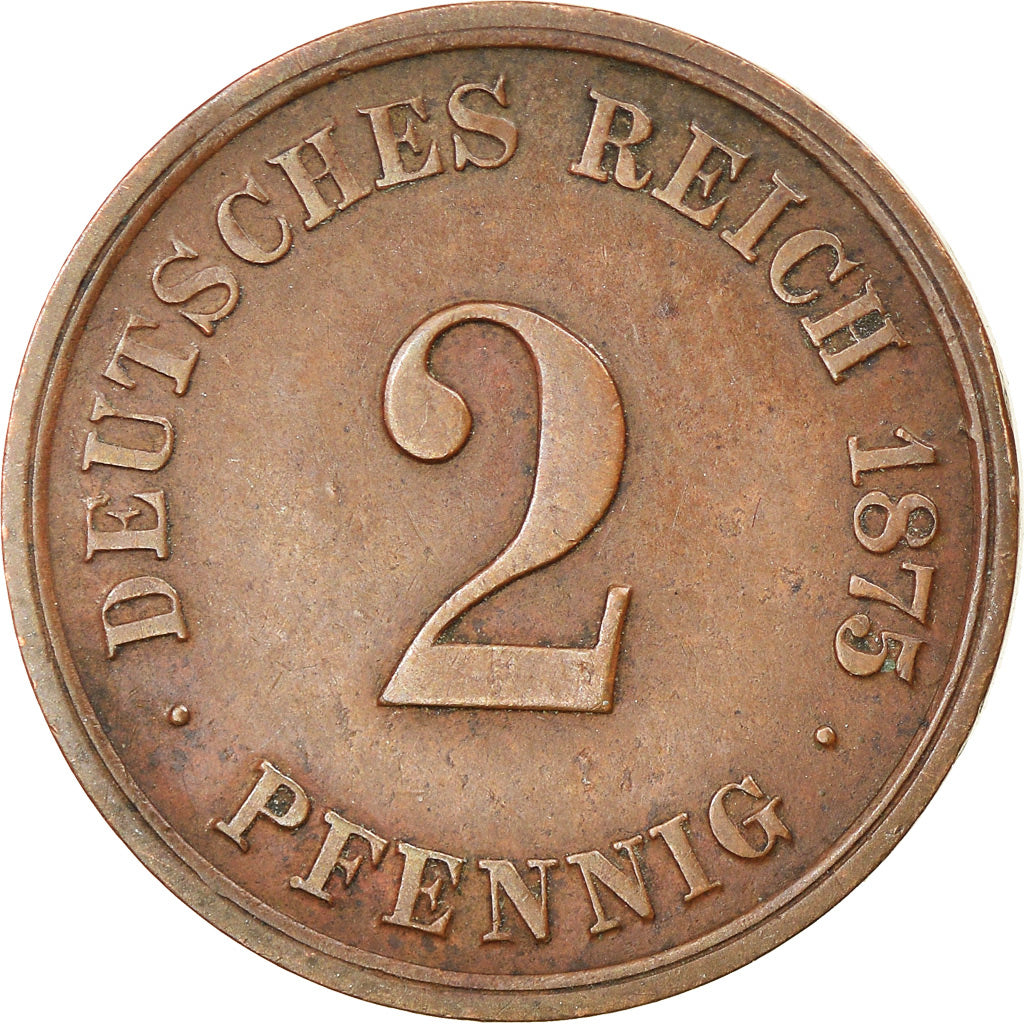 Coin, GERMANY - EMPIRE, Wilhelm I, 2 Pfennig, 1875, Karlsruhe, EF(40-45)