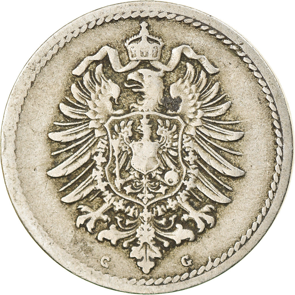 Moneda, ALEMANIA - IMPERIO, Wilhelm I, 5 Pfennig, 1876, Karlsruhe, BC+, Cobre -