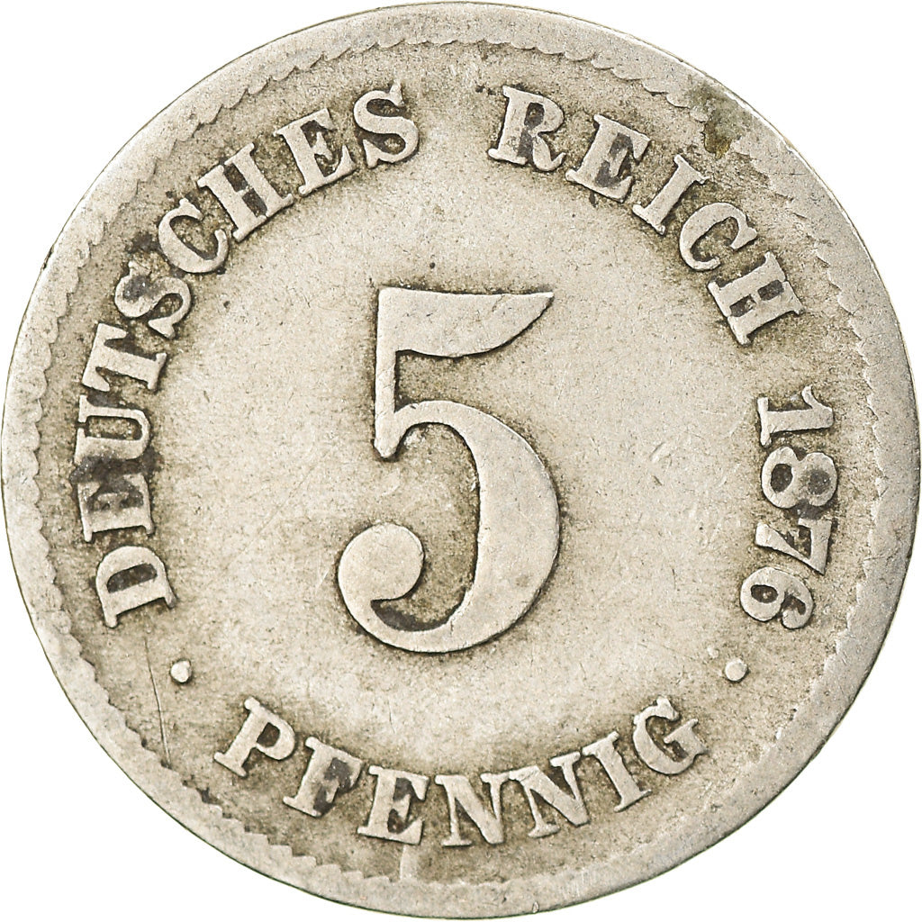 Moneda, ALEMANIA - IMPERIO, Wilhelm I, 5 Pfennig, 1876, Karlsruhe, BC+, Cobre -