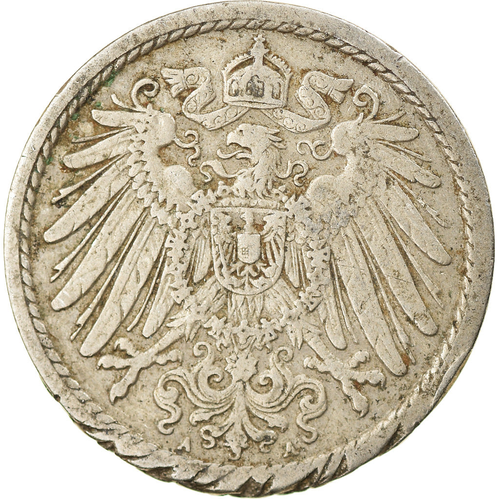 Moneda, ALEMANIA - IMPERIO, Wilhelm II, 5 Pfennig, 1901, Berlin, BC+, Cobre -