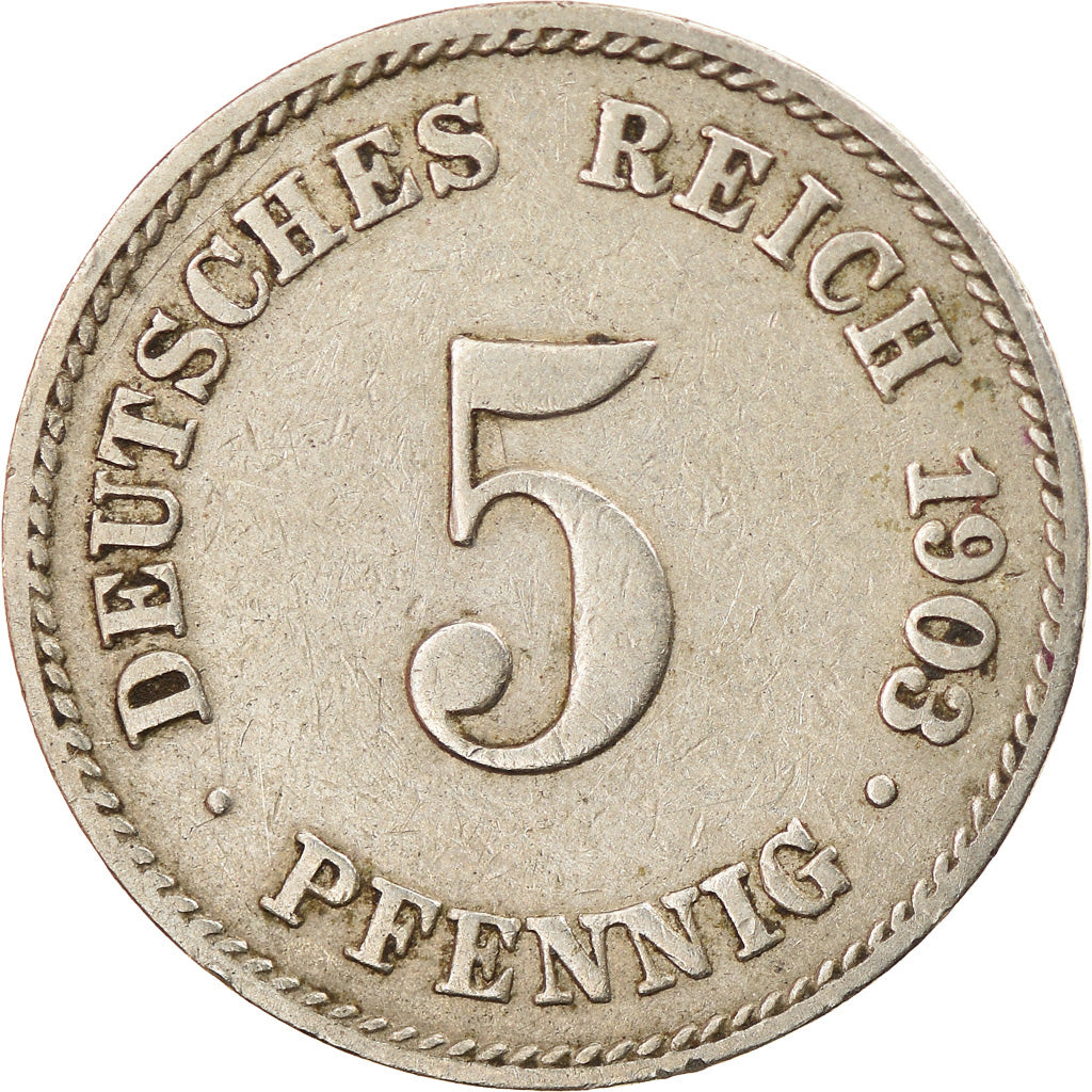 Moneta, NIEMCY - IMPERIUM, Wilhelm II, 5 Pfennig, 1903, Hambourg, EF(40-45)