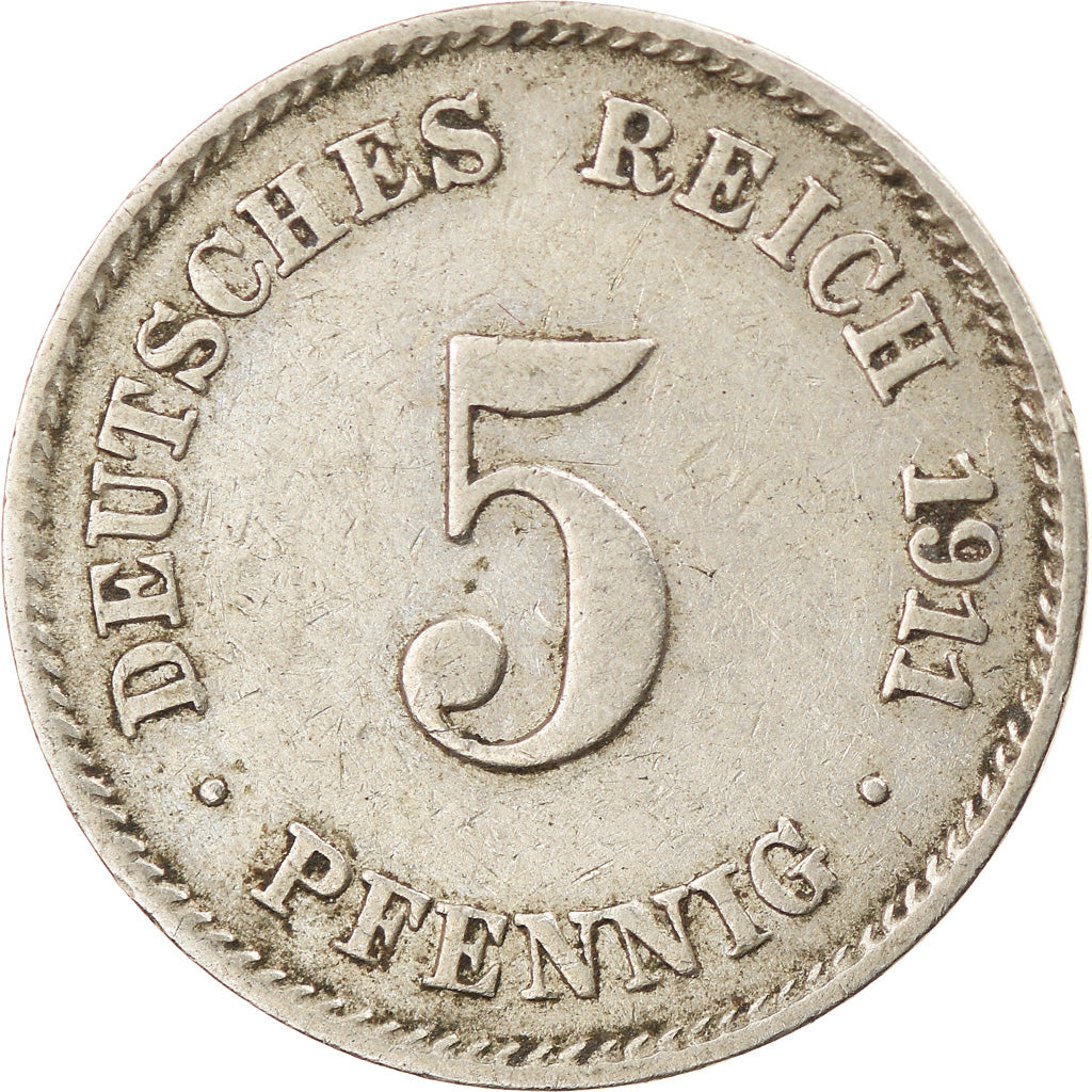 Moneda, ALEMANIA - IMPERIO, Wilhelm II, 5 Pfennig, 1911, Hambourg, BC+, Cobre -