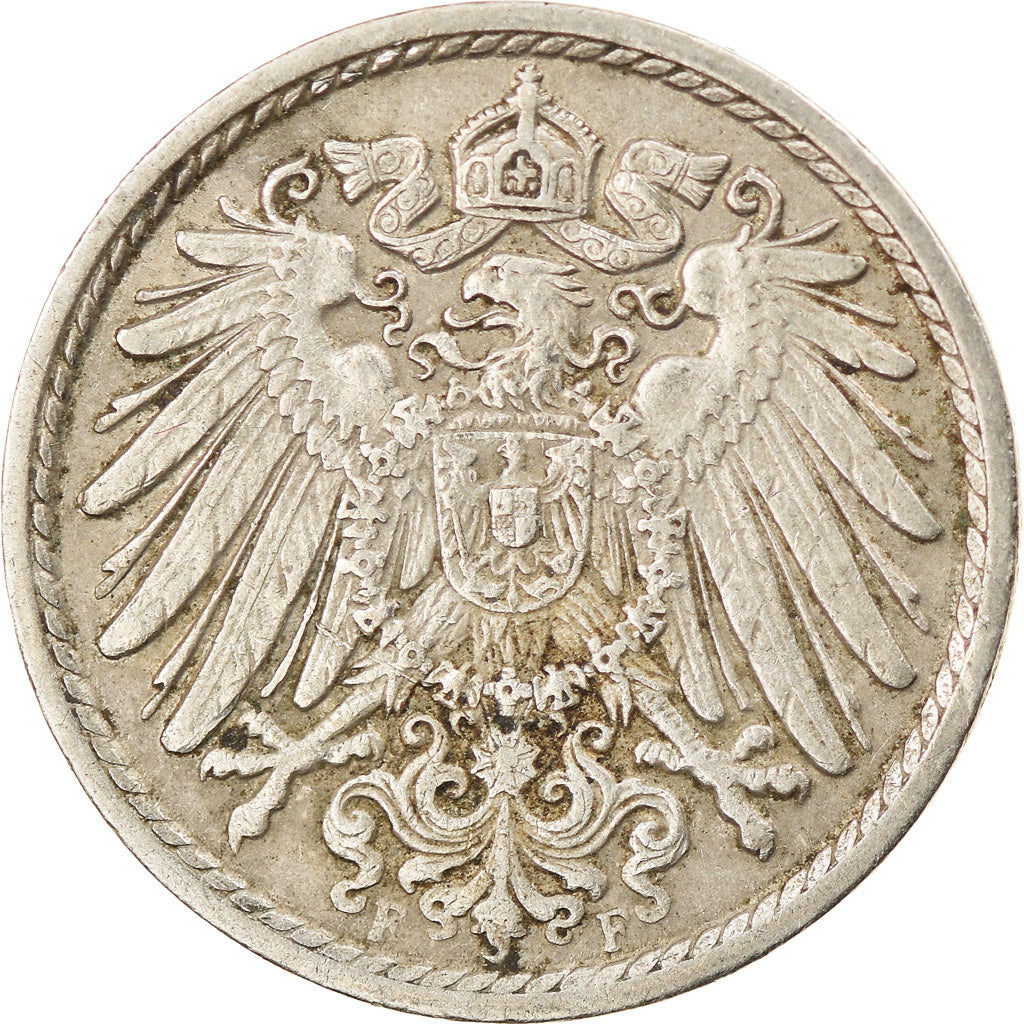 Moneda, ALEMANIA - IMPERIO, Wilhelm II, 5 Pfennig, 1914, Stuttgart, BC+, Cobre -