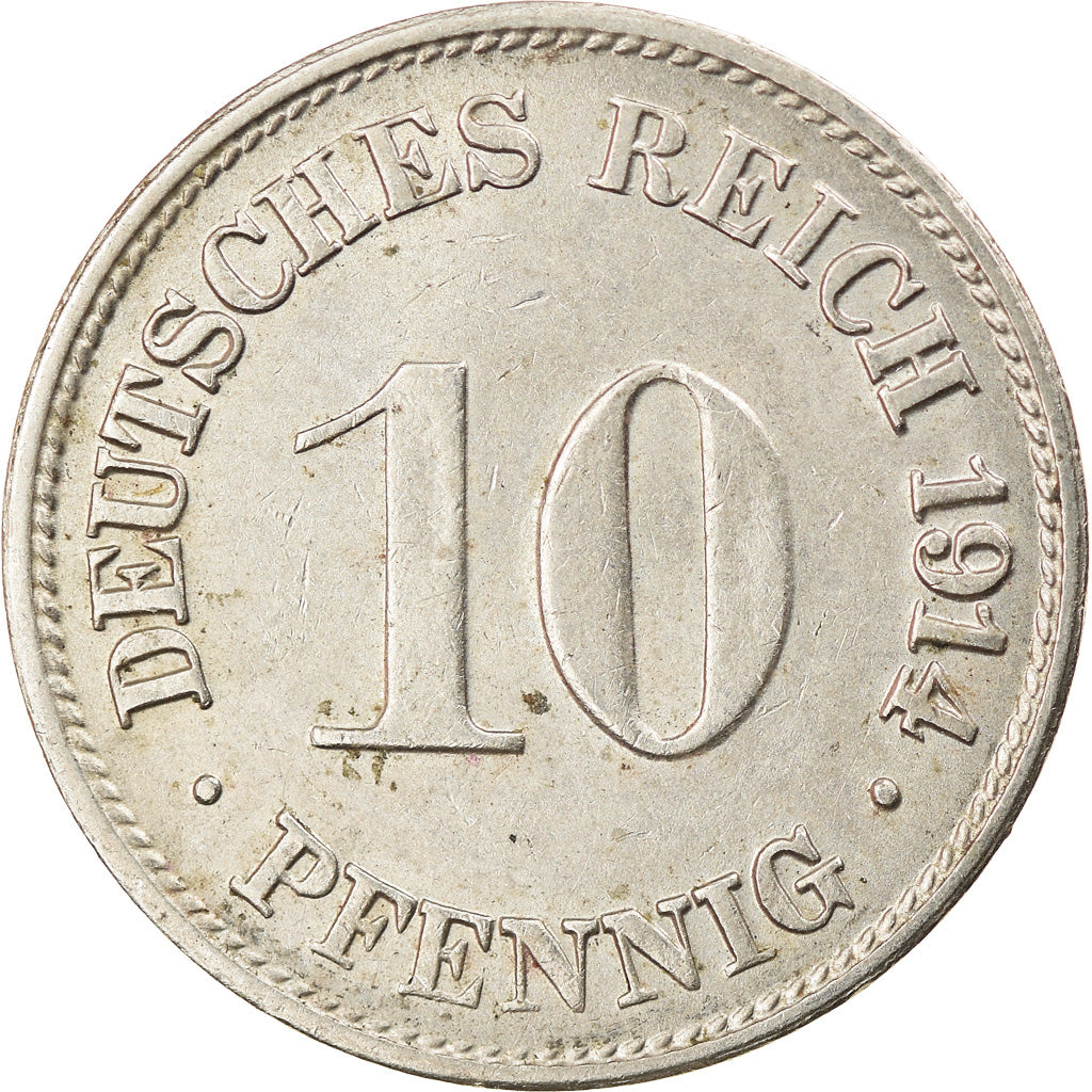 Moneta, GERMANIA - IMPERO, Wilhelm II, 10 Pfennig, 1914, Karlsruhe, BB