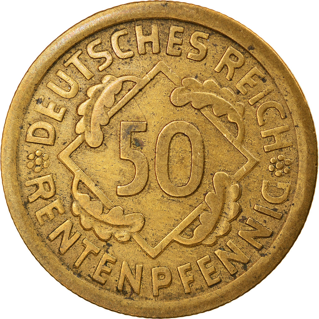 Coin, GERMANY, WEIMAR REPUBLIC, 50 Rentenpfennig, 1923, Karlsruhe, EF(40-45)