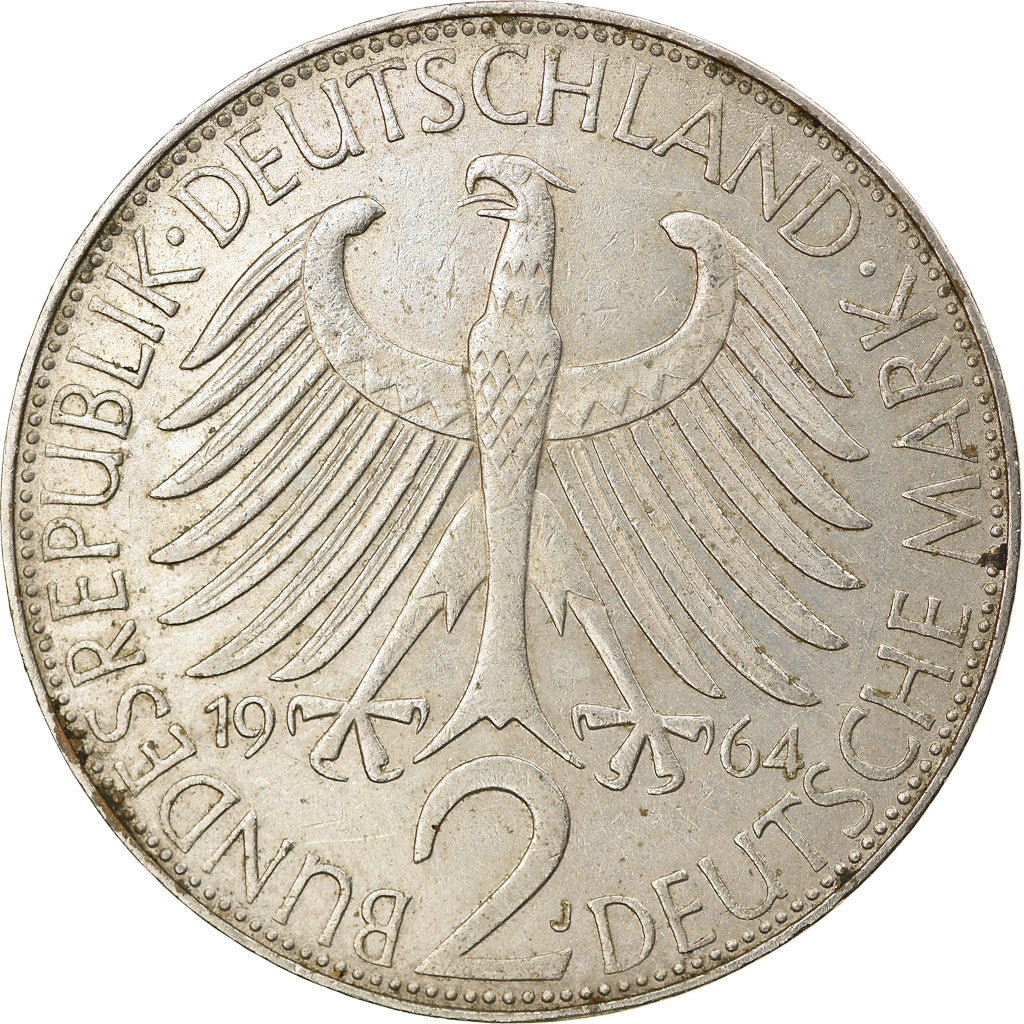 Coin, GERMANY - FEDERAL REPUBLIC, 2 Mark, 1964, Hambourg, EF(40-45)