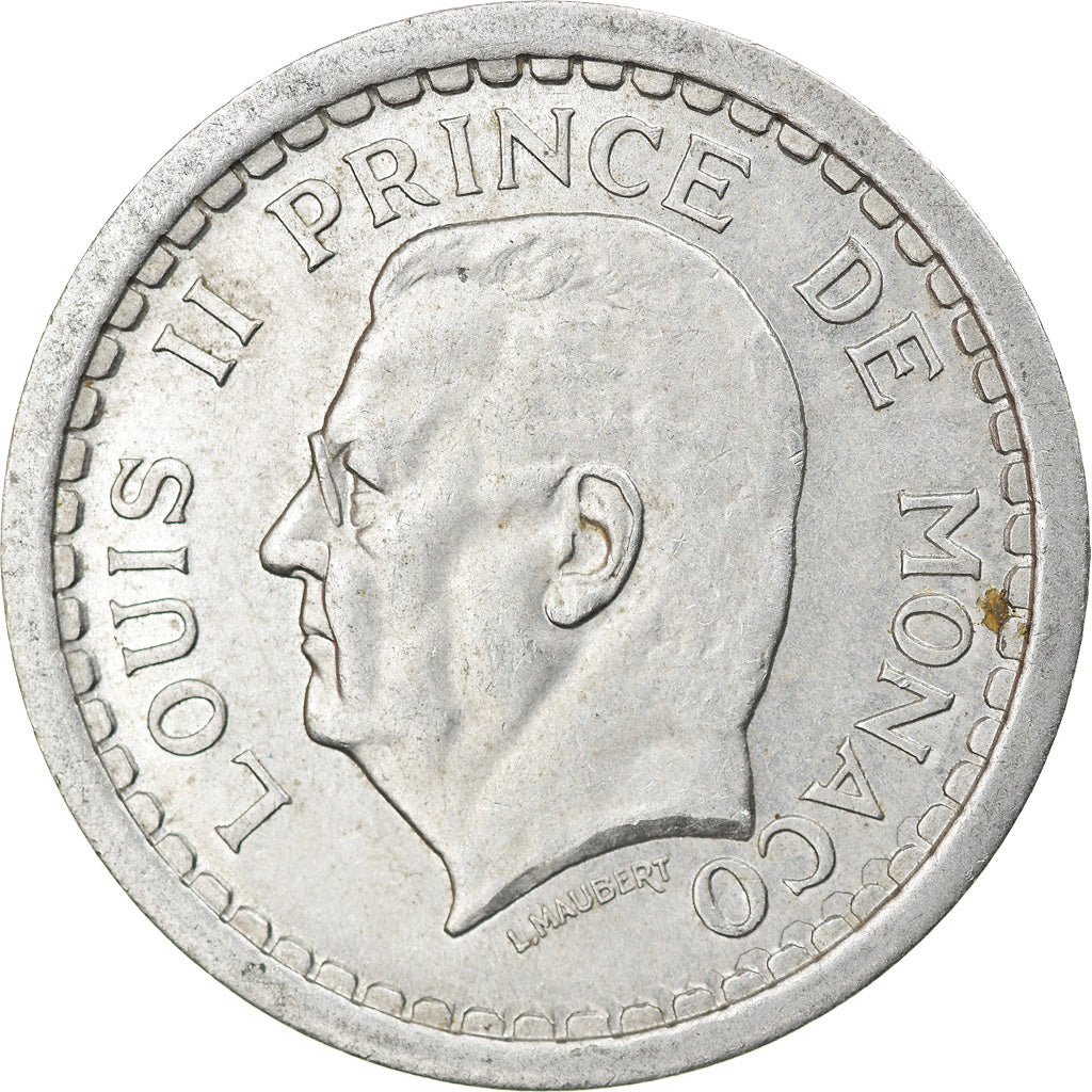Moeda, Mónaco, Louis II, 2 Francs, 1943, Paris, EF(40-45), Alumínio, KM:121