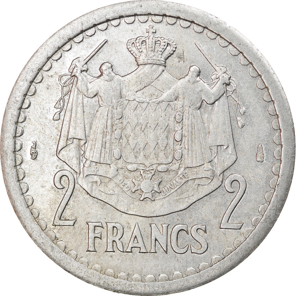 Moeda, Mónaco, Louis II, 2 Francs, 1943, Paris, EF(40-45), Alumínio, KM:121