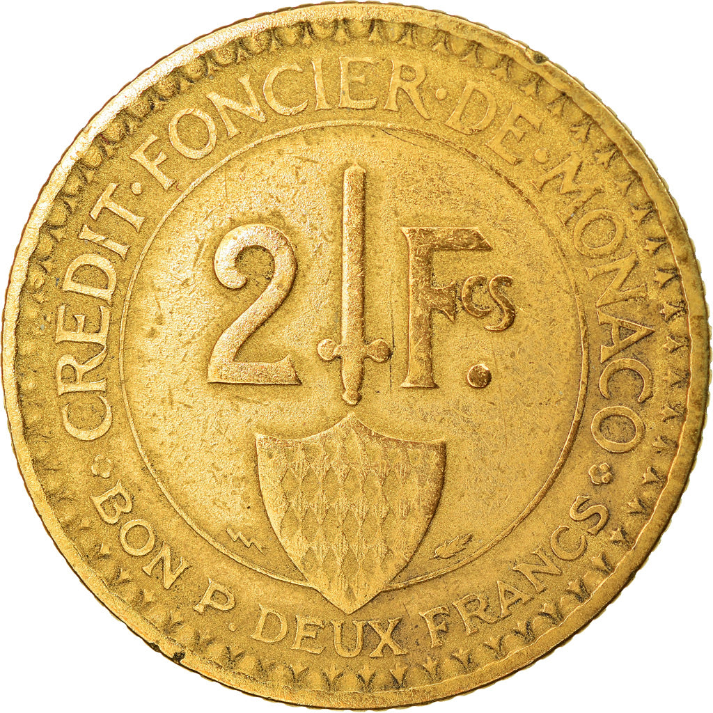 Coin, Monaco, Louis II, 2 Francs, 1926, Poissy, VF(30-35), Aluminum-Bronze
