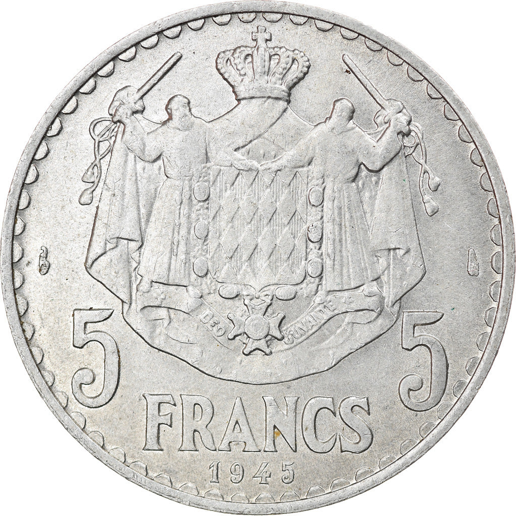 Munten, Monaco, Louis II, 5 Francs, 1945, Paris, ZF, Aluminium, KM:122