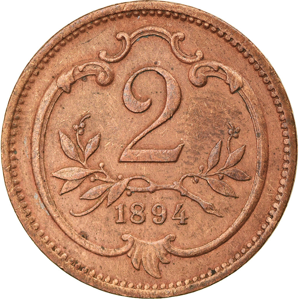 Coin, Austria, Franz Joseph I, 2 Heller, 1894, EF(40-45), Bronze, KM:2801