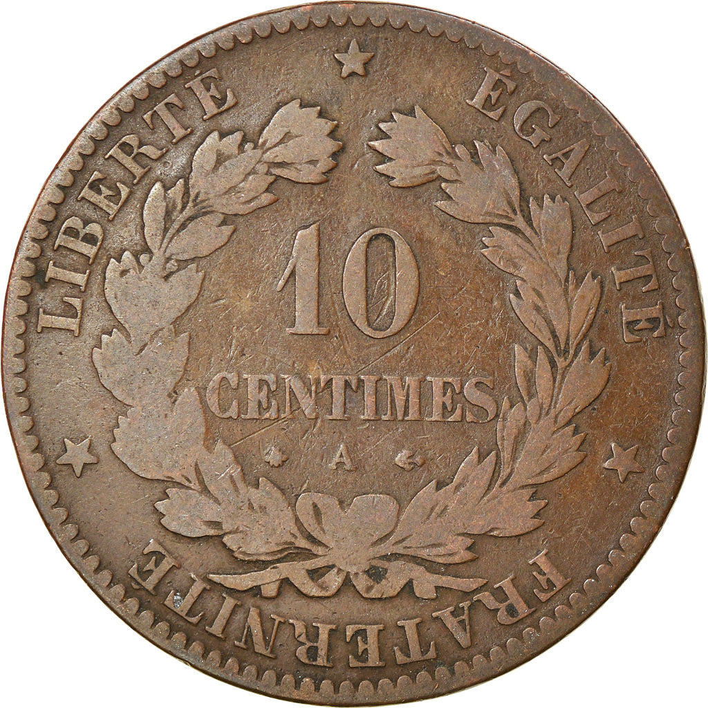 Moneta, Francja, Cérès, 10 Centimes, 1870, Paris, VF(30-35), Bronze, KM:815.1