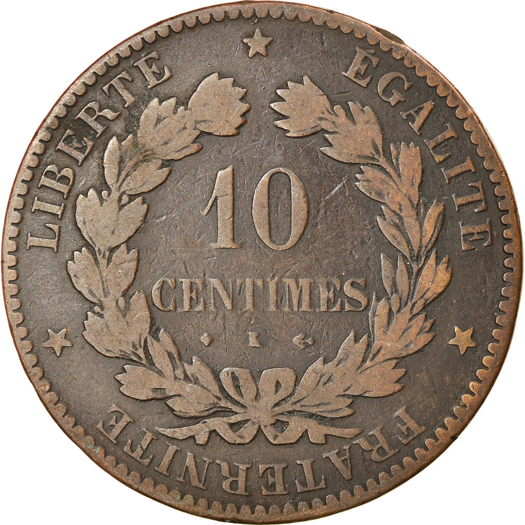 Moeda, França, Cérès, 10 Centimes, 1877, Bordeaux, EF(40-45), Bronze