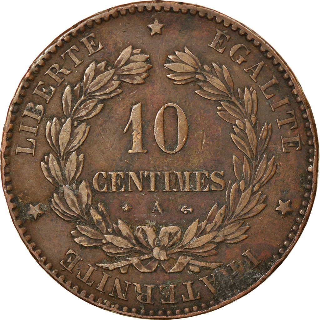 Moeda, França, Cérès, 10 Centimes, 1879, Paris, EF(40-45), Bronze, KM:815.1
