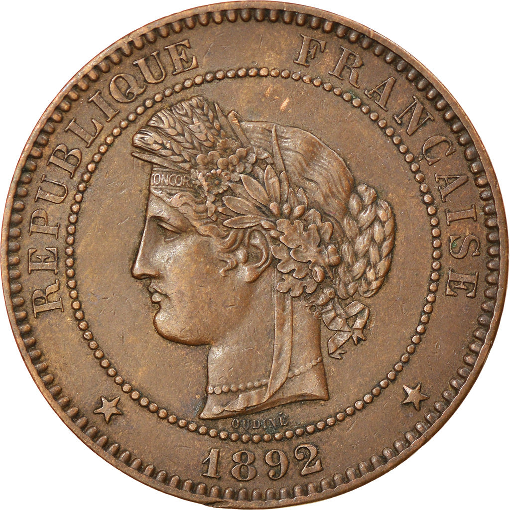 Moeda, França, Cérès, 10 Centimes, 1892, Paris, EF(40-45), Bronze, KM:815.1
