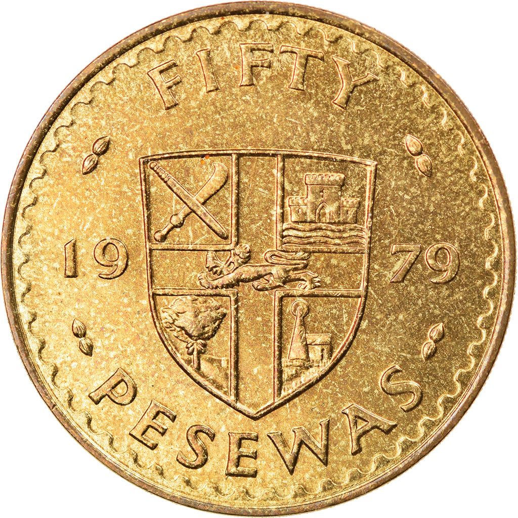 Coin, Ghana, 50 Pesewas, 1979, EF(40-45), Brass, KM:18