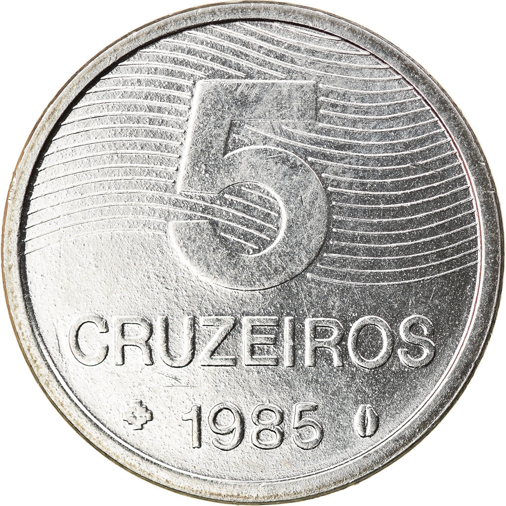 Moneda, Brasil, 5 Cruzeiros, 1985, MBC, Acero inoxidable, KM:599