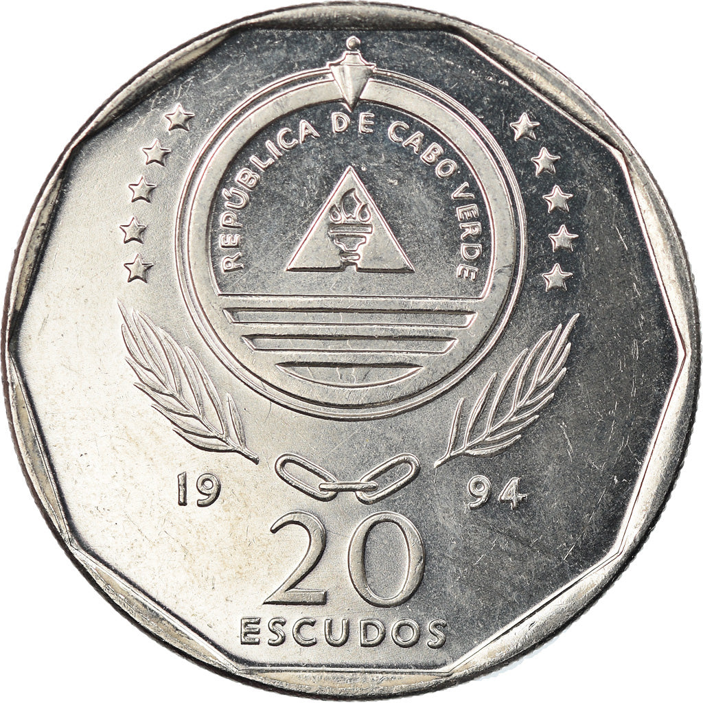 Coin, Cape Verde, 20 Escudos, 1994, EF(40-45), Nickel plated steel, KM:42