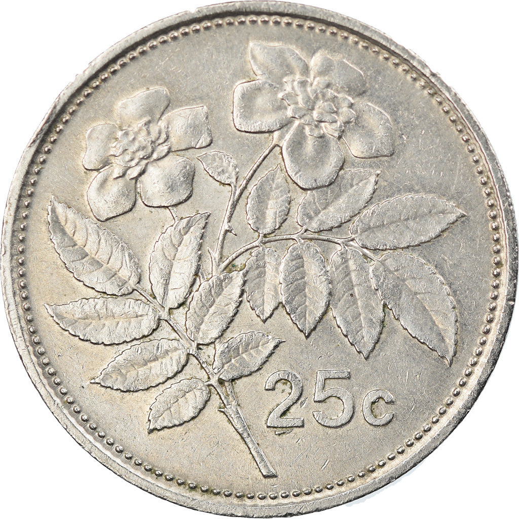Moneda, Malta, 25 Cents, 1986, British Royal Mint, MBC, Cobre - níquel, KM:80