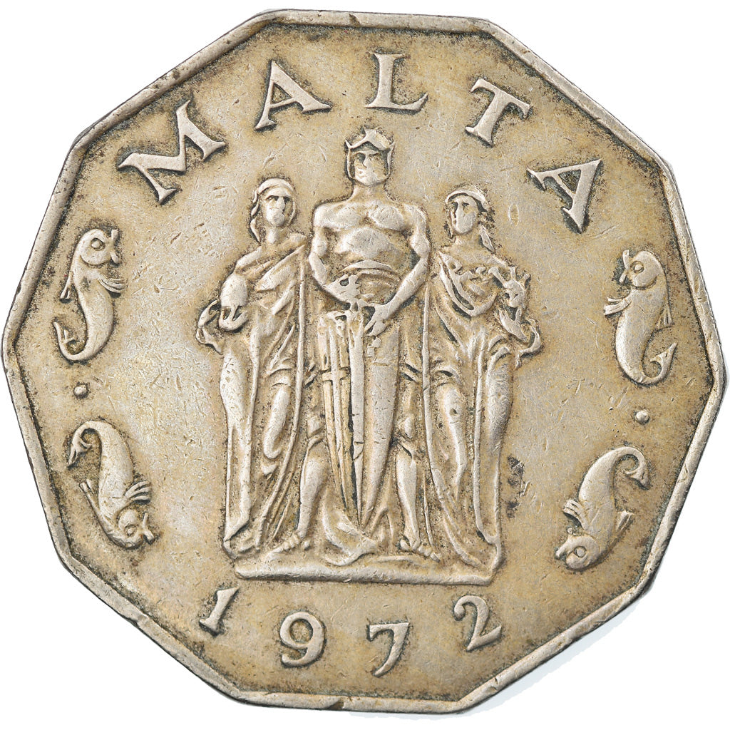 Coin, Malta, 50 Cents, 1972, British Royal Mint, EF(40-45), Copper-nickel, KM:12