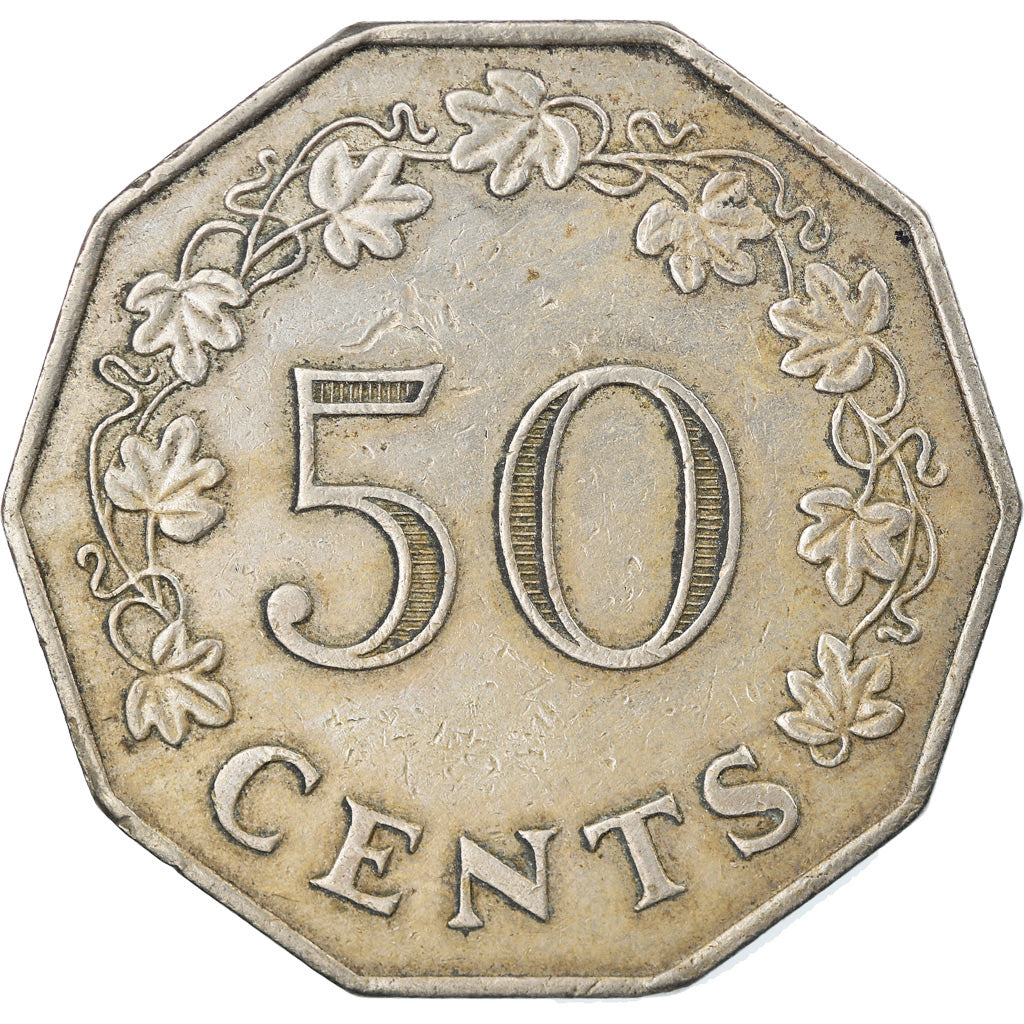 Coin, Malta, 50 Cents, 1972, British Royal Mint, EF(40-45), Copper-nickel, KM:12