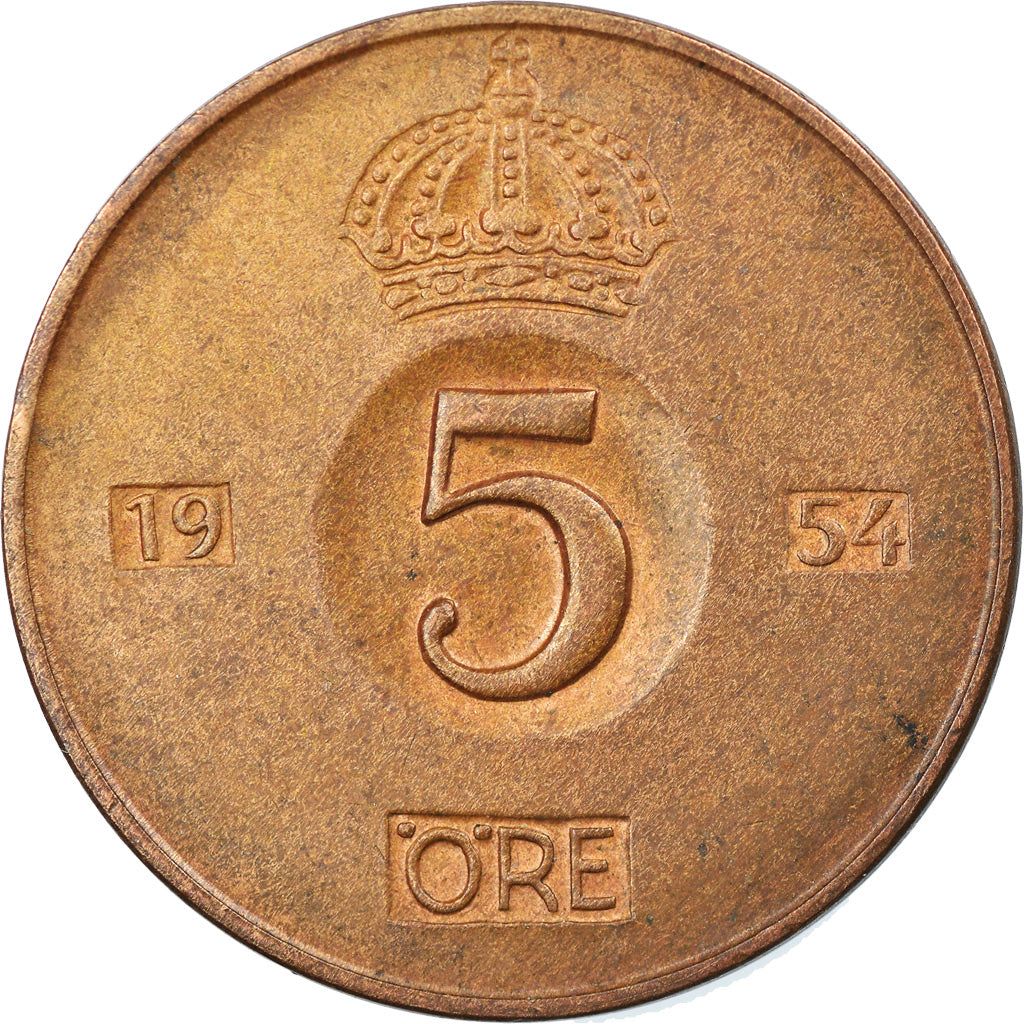 Coin, Sweden, Gustaf VI, 5 Öre, 1954, VF(30-35), Bronze, KM:822